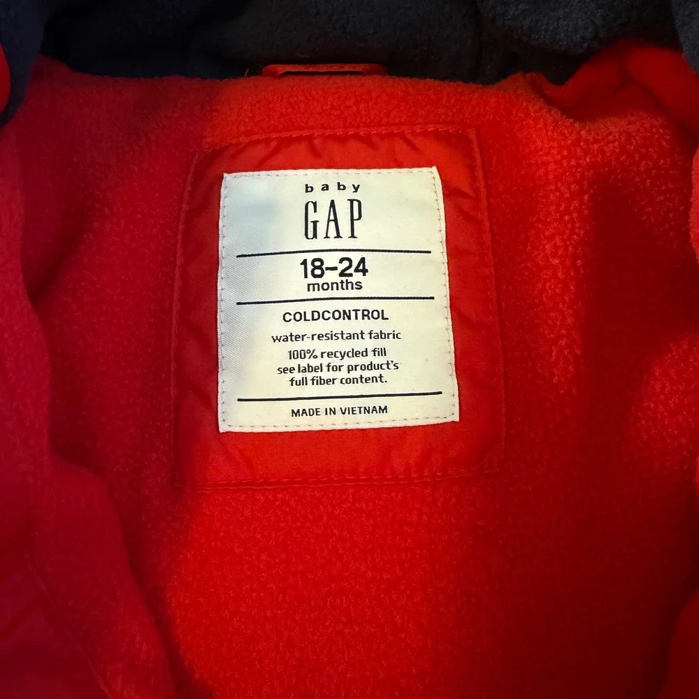 Baby Gap Red Puffer Jacket Hooded ColdControl Water Resistant‎ 18-24 Months